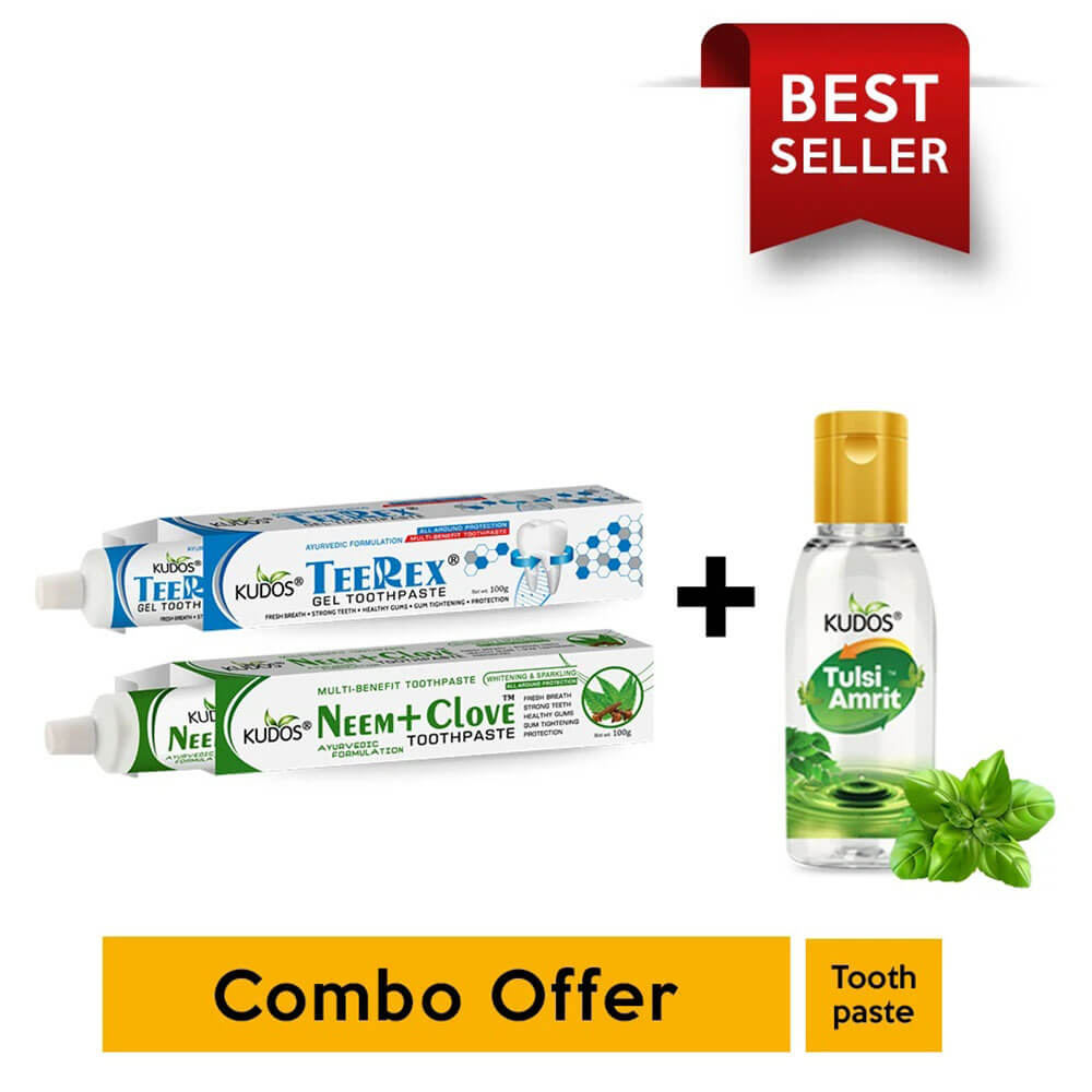 Buy 1 Neem Toothpaste + 1 Teerex Gel Toothpaste & Get 1 Tulsi Amrit 15ml Free